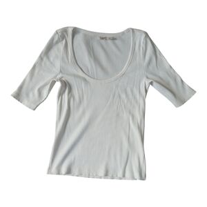 Faherty Legend Rib Scoop Neck Tee Womens Medium Beige Egret